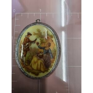 Vintage Courting Couple Signed French Porcelain Locket Pendant